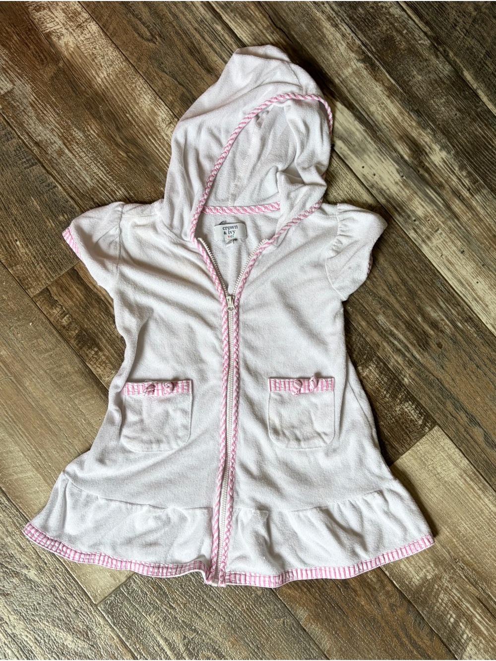 crown & ivy Light Pink Hooded Kids Swim Coverup with Trim